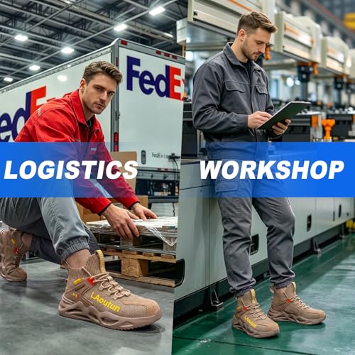 Image of LAoutun Steel Toe Shoes for Men, Lightweight Comfortable Safety Shoes with Puncture Resistant, Indestructible Work Shoes for Construction and Warehouse