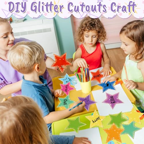 Image of Glitter Star Cutouts - 100Pcs Back to School Star Confetti Cutout Assorted Color Glitter Stars Paper Cuts for School Classroom Bulletin Board DIY Craft First Day of School Party Decoration Supplies