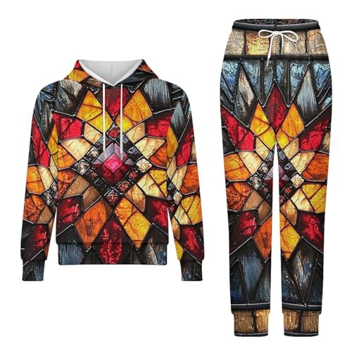 Boy's Girl's Hooded Tracksuit Pullover Sweatshirt Jogging Pants Sweatsuit, Southwest Tribal Native Stained Glass4