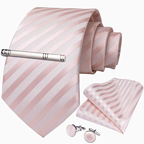 Image of DiBanGu Mens Silk Necktie Solid Color Tie and Pocket Square Cufflink Tie Clip Set Woven Plain Ties for Men Wedding Party