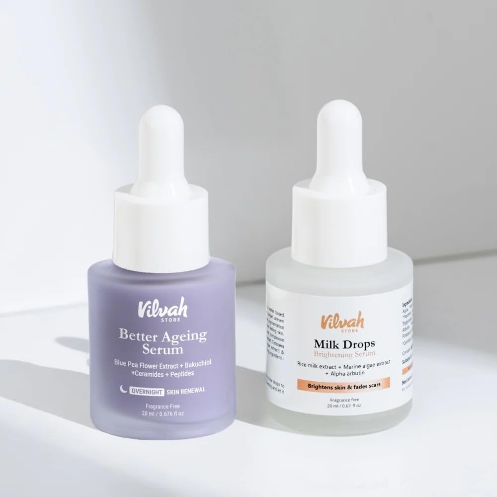 Vilvah AM PM Serum Kit – Day & Night Skincare Duo with Brightening & Better Ageing Serums, Natural Skincare Routine Set