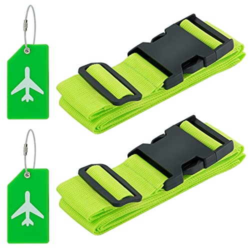 Nuo desire koffergurte 2 stück,Koffergurt Kofferband Gur,Gepäckgurt Verschließen der Koffers auf Reisezubehör 4 Stück Kofferanhänger Silikon mit Namensschild & Adressschild Set thumbnail