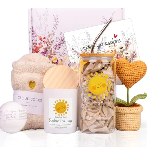 Birthday Pamper Gifts For Women,7 Luxury Pamper Hamper Gifts for Her,Sunflower Birthday Gifts for Her,Get Well Soon Gifts Self Care Package Presents Ideas for Siste,Best Friend, Mum