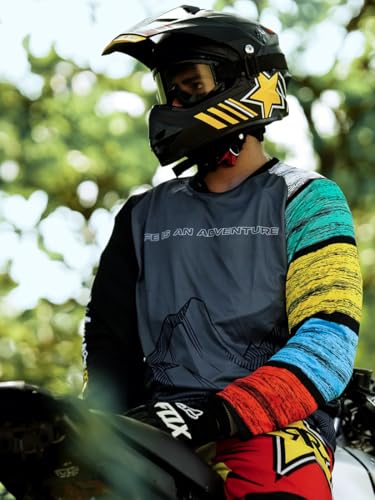 Image of WANDERLOOMS Himalayan High Riding Jersey for Men | Full Sleeve Graphic Printed Round Neck Sports T-Shirt for Bike Riding, Cycling & Outdoor Activities