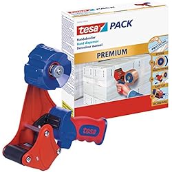 Dispensador De Confort Metalico tesapack - Dispensador Manual Premium - Precintadora de Cintas para Embalaje Profesional - Ergonómico y Robusto - Para Rollos tesa de hasta 50 mm de ancho - Color: Azul y Rojo