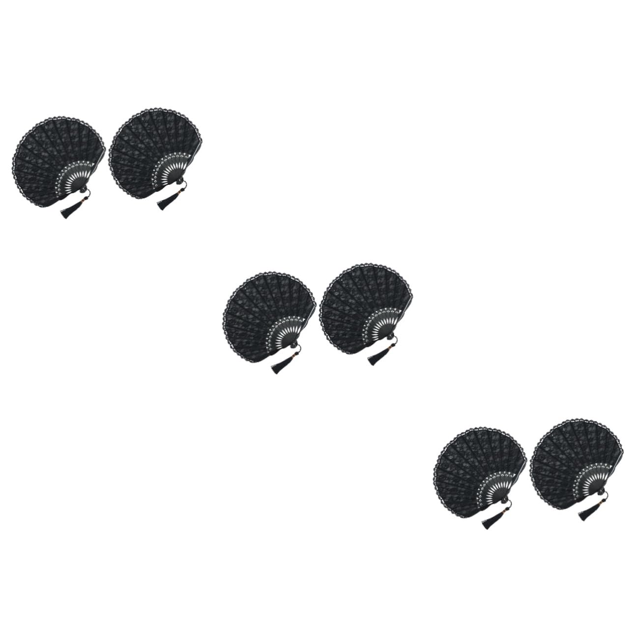 STOBAZA 6stücke Handgefertigte Fächer Im Retro Japanischen Stil Elegante Klappfächer Mit Spitzenverzierungen Partygeschenke Für Frauen Und Damen Schwarze Oberfläche Mit Spitzen
