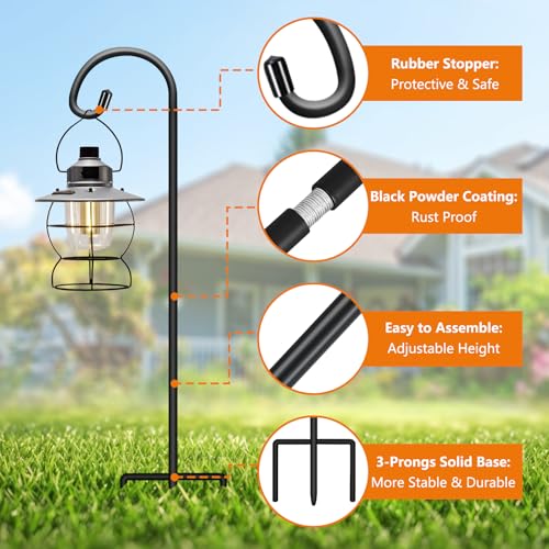 Image of Gtongoko 24 Inch Shepherd Hooks for Outdoor 1 Pack,Garden Hooks for Hanging Plants, Lanterns, Solar Lights, Mason Jars & Wedding Decor, Matte Black Decorative Shepherd's Hooks