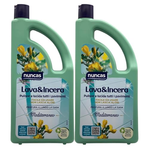 2X Lava&Incera, Pulisce e Lucida Tutti i Pavimenti, Facile da Usare, Non Lascia Aloni, Profuma a Lungo la Casa, Disponibile in Varie Profumazioni, 1000ml (Mediterraneo)