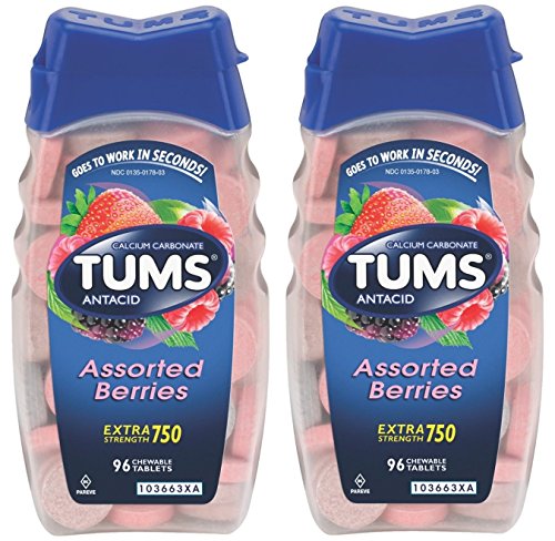 Tums Antacid Chewable Tablets, Extra Strength 750, Assorted Berries, 192 Tablets (2 X 96 Count Bottles)