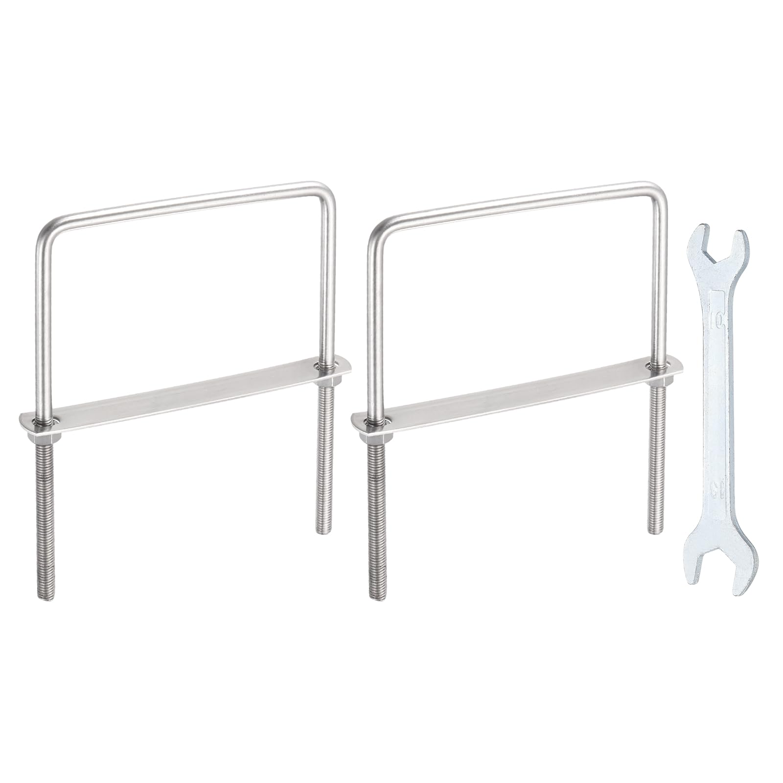 sourcing map 2 Sets M10 Square U-Bolts, 5.94"(151mm) Inner Width 7.9"(200mm) Length 304 Stainless Steel U Clamp Bolts with Nuts, Plates and Wrench for Trailer Ski Boat Fishing Boat โ image 1