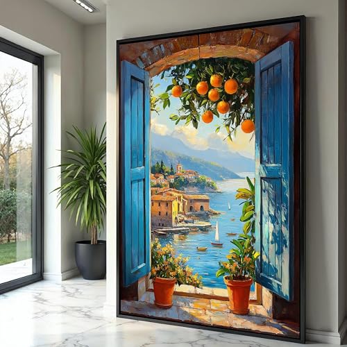 Peinture côtière de la mer Méditerranée sur toile de qualité avec cadre intérieur
