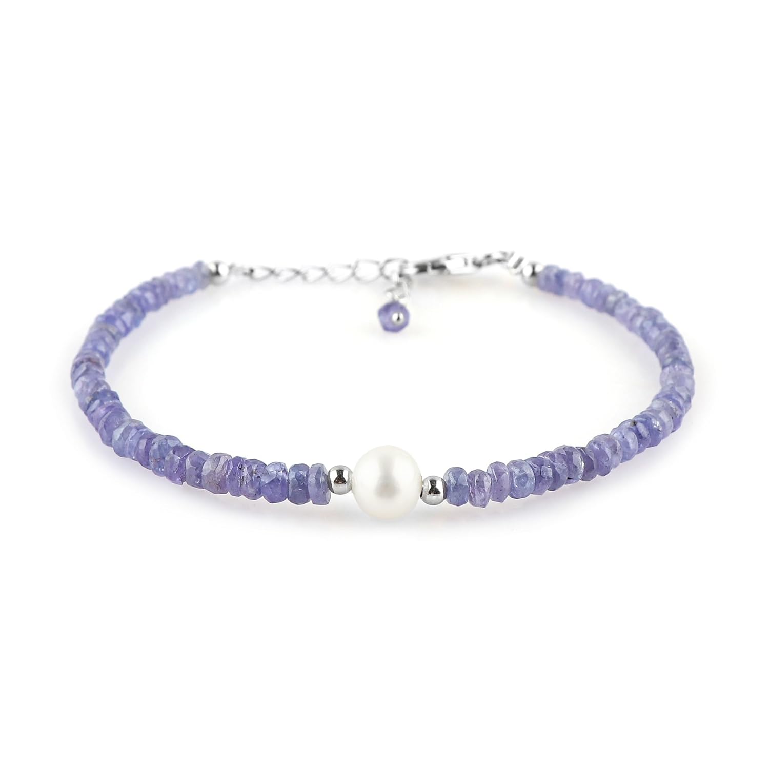 CRYSTALIS Natural Tanzanite And Freshwater Pearl Beaded Bracelet, Elegant Beads Crystal, Chakra Bracelet, Healing Bracelet, Gemstone Jewelry, 925 Sterling Silver 8 inch