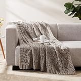 WRENSONGE Camel Cable Knit Throw Blanket, 50x60 Diamond Hollow-Out Design Knitted Throw Blanket for