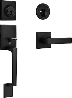Matte Black Front Door Handle and Single Cylinder Deadbolt Combo Set, Bl...