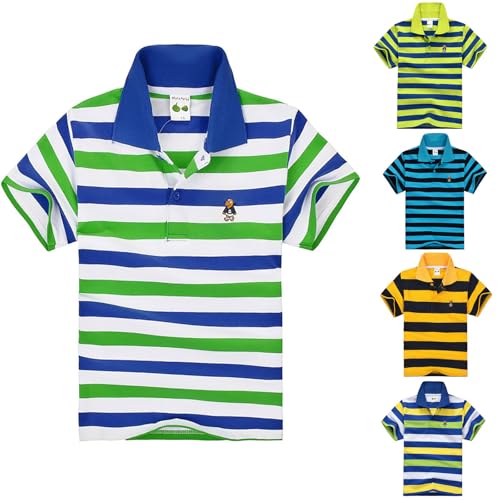 Boys String Polo Shirt Short Sleeve Performance Casual Striped Golf Shirts Cozy Comfort Stretch Collared Uniform Sport Tops