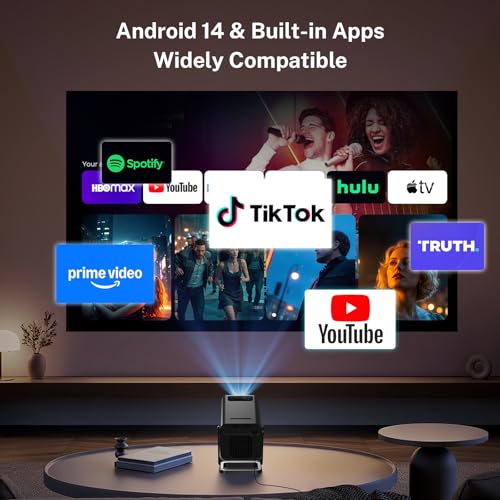 Image of Mini Projector 1080P 4K Support with WiFi 6 and Bluetooth 5.4 Built-in Apps for Home Android 14 Auto Keystone Outdoor Portable Projector Compatible with Netflix /iOS /HDMI /TV Stick /Phone Remote X1 Black