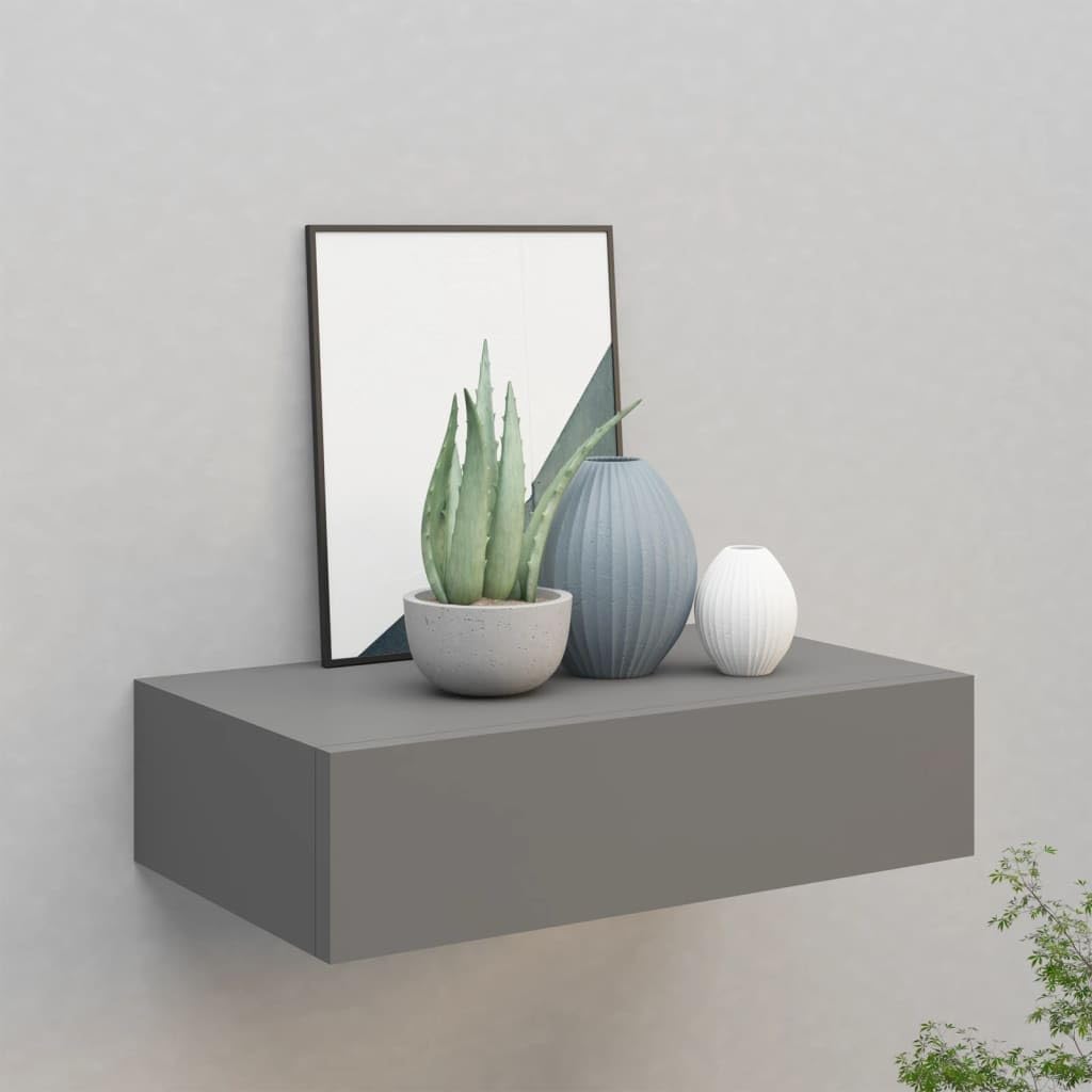 YUANCHUTOP Floating Shelf for Wall Storage, Wall Mounted Bathroom Shelf with Drawer, Modern Wall Shelves for Bedroom, Living Room, Kitchen, Wall Decor, Plants, Books (Grey)