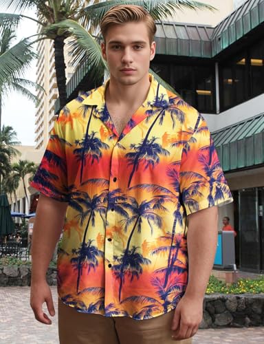 Image of Yoimira Hawaiian Shirts for Men, Print Mens Casual Short Sleeve Button Down Shirts Floral Aloha Beach Shirt
