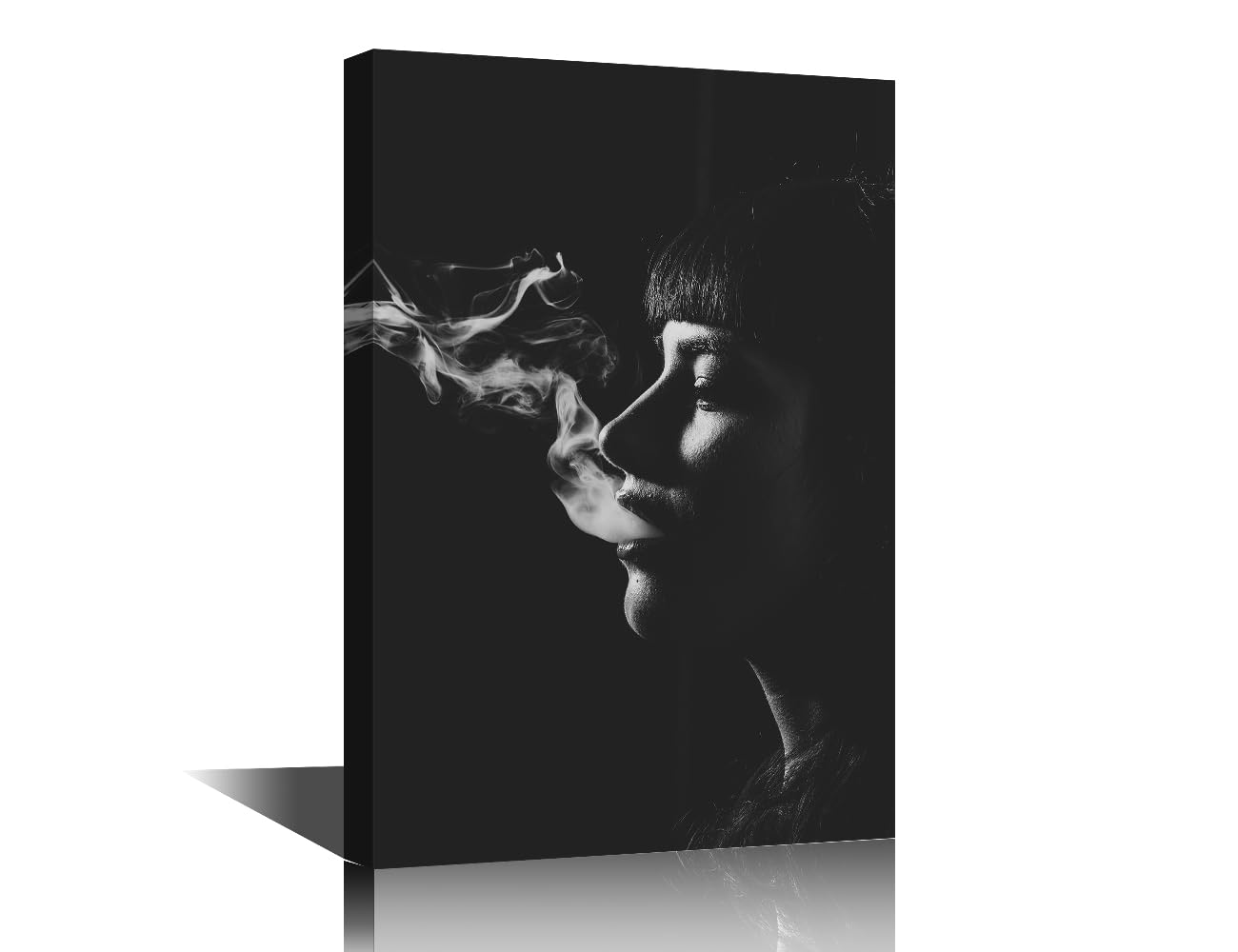 TISHIRON Womans Head With Smoke in Mouth on Black Background Poster Black And White Fashion Portrait Picture Canvas Wall Art for Living Room Bedroom Bathroom Office Decor (Woman-17, 12" Wx18 H)