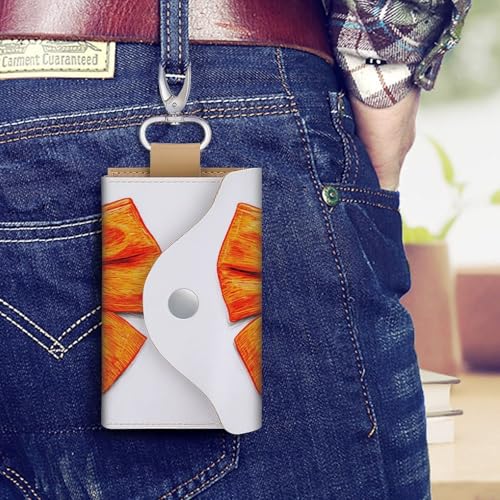 RETRO ORANGE BOW Key Holder Bag PU Leather ID Card Holder Keychains Case Cover for Men Women4