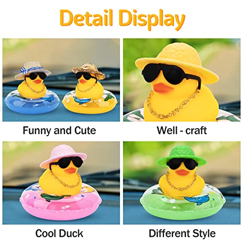 Image of wonuu Car Rubber Duck, Yellow Duck Decoration Dashboard with Sun Hat Swim Ring Necklace Sunglasses for Car Dashboard Decorations