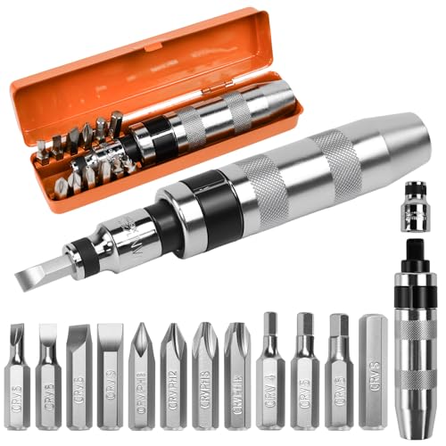 JNEYVIC 14 destornilladores de percusión con 1/2' destornillador de percusión, adaptador para tornillo y 12 puntas, destornillador de impacto percusión manual destornillador de impacto impacto
