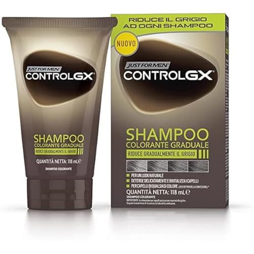 JUST FOR MEN Shampoo für Herren mit stufenweiser Farbauffärbung, graues Haar, Control GX, 118 ml, für den täglichen Gebrauch, natürlicher Effekt
