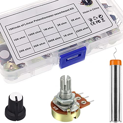 Image of DAOKAI Potentiometer Kit,B1K 2K 5K 10K 20K 50K 100K 250K 500K 1M Ohm Multiturn Trimmer Potentiometer with Knobs 3 Terminals Linear Taper Rotary Audio,for Volume Control