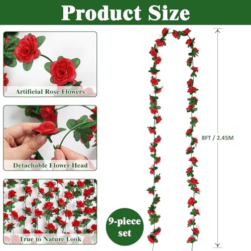 ACTINIC 9 x 8Ft Artificial Fake Flowers Garland Roses Vine Hanging Silk Flowers Garland - Image 2