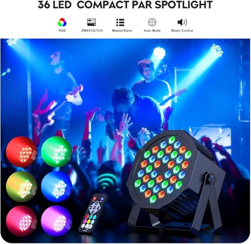 36 LED Stage Lights RGB Par Light DMX Lighting with Remote Stage Uplights for Events Music Dances Shows Party Wedding Church School Christmas Club - Image 3