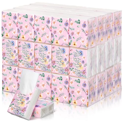 Image of Therwen 100 Pack Pocket Tissues Travel Bulk 1000 Sheet, Floral