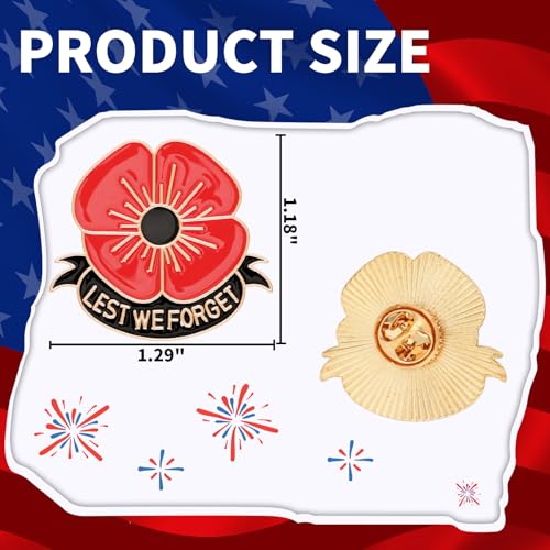 Image of SANNIX 60Pcs Poppy Pins, Poppy Flower Brooch Pins Memorial Day Lapel Pins Lest We Forget Enamel Pins Veterans Day Badge Souvenir