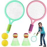 Einzigartiges Design: Das Kinder-Tennisschlägerset hat ein helles und schönes farbenfrohes Aussehen, eine gerillte, rutschfeste Textur, ein haltbares Netz, stoßfest und ein leichtes Design, das mühelos ist und die Aufmerksamkeit Ihres Kindes auf sich zieht. Das runde Kopfdesign macht es Ihrem Kind leichter, den Ball zu fangen, und das dreieckige verstärkte Design verhindert Verformungen und verlängert die Lebensdauer des Tennisschlägers.
