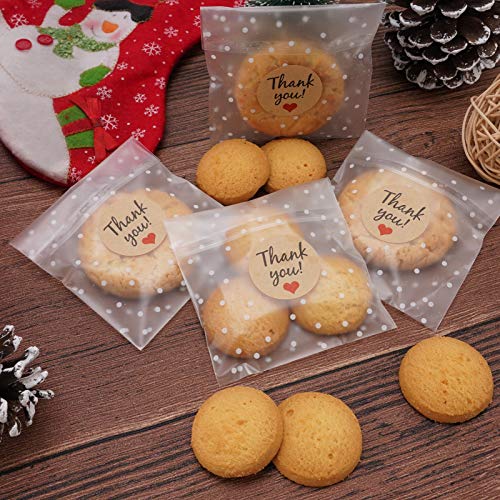 Self Adhesive Cellophane Treat Bags, Resealable, White Polka Dot Individual Cookie Bags With Thank You Stickers For Gift Giving (3.9''X3.9'', 100 Pcs) #TOP5