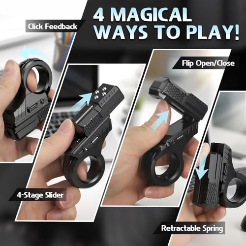 Image of Fidget Slider Finger Ring Clicker Roller Toy Fidget Pistol Textured Fingertip Focus Tool for Adults Kids, Sensory Fingertip Press EDC Travel Toy Party Gift Stocking Stuffer - Plastic /Black