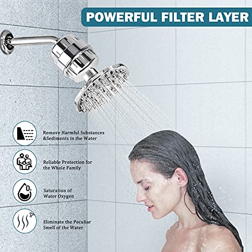Image of FEELSO 15 Stage Filtered Shower Head, High Pressure Hard Water Softener Showerhead with Filter Cartridge for Hard Water Remove Chlorine and Harmful Substances (15-stage filter element)