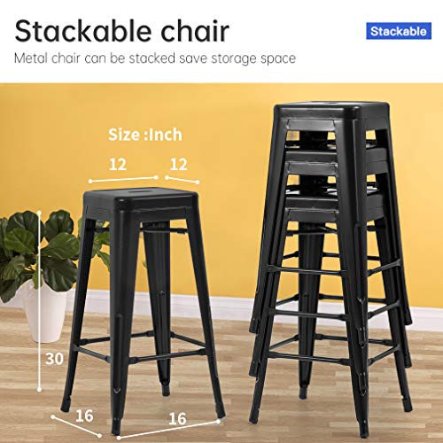 Vnewone 30 Inches Metal Bar Stools Set Of 4 Counter Height Barstools Stackable Metal Chairs High Backless Dining Stool Bar Chair For Indoor Outdoor Patio Home Kitchen Black #TOP6