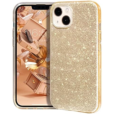 MATEPROX Glitter Case Compatible with iPhone 14 Case Sparkle Sparkly Bling Cute, 3 Layer Hybrid, Anti-Slick Protective Case for iPhone 14 6.1'' 2022-Gold Cover