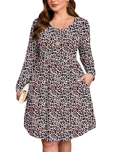 Image of AusLook Women's Plus Size Long Sleeve Midi Dress Casual Empire Waist Loose Flowy Dresses A-Line Boho Long Dress with Pockets