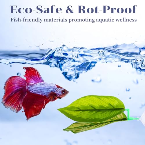 Image of 5Pcs Leaf Style Betta Fish Tank Accessories, Plastic Plant Aquarium Decor with Acrylic Tunnel, Safe Betta Leaf Hammock Simulate Natural Ecological Environment(Green)