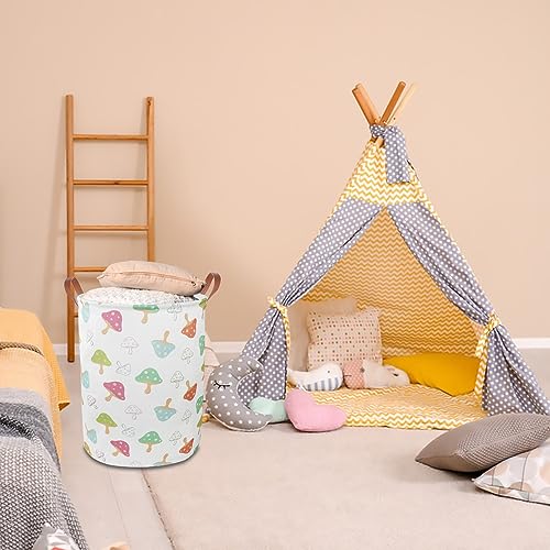CLOCOR Baby Laundry Basket,Collapsible Kids Toys Storage Baskets,Nursery Hamper for Boys and Girls,Jungle Bedroom Decor,Gift Basket(Mushroom