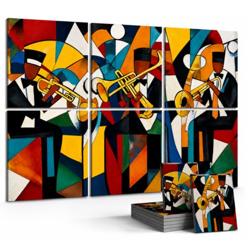 Image of Timber Acoustics Acoustic Art Wall Panels for Music Studio, 48 inchx32 inch PET Felt Sound Absorbing & Noise Reduction Panels for Wall, Acoustic Panels for Music Studio, (Abstract Jazz Band, Set of 6)