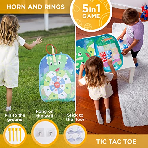 Chuchik Dinosaur/Unicorn 5In1 Animal Bean Bag Toss Game Toy Outdoor Games For Kids, Gift For 3 Year Old Boy Toys Birthday, Outside Toys For Toddlers 2-4 3-5 4-6 Cornhole Ring Yard Games For Kids #TOP4