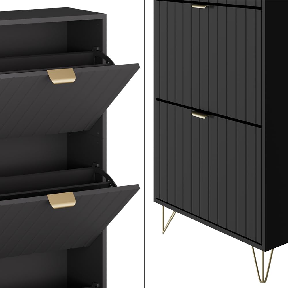 Vicco Szafka na buty "Helge", Czarny, 60 x 128.5 cm | 3 przedziały, pour le rangement et l’organisation des chaussures dans l’entrée