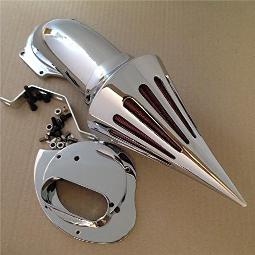 AfterMokit Cone Spike Air Cleaner Intake with Red Filter for Yamaha V-Star 1100 Dragstar XVS1100 1999-2012 Chrome