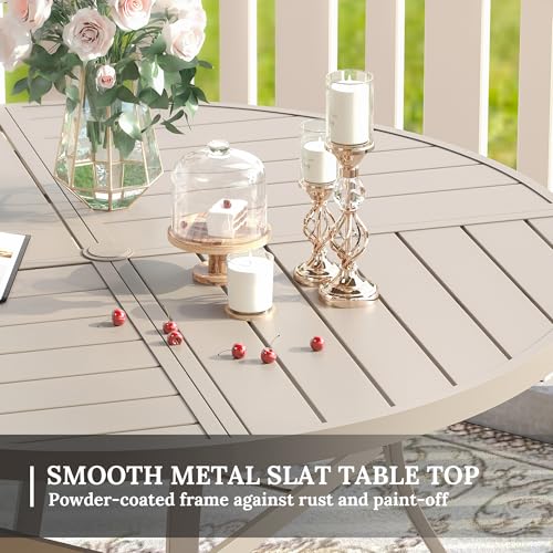Image of VICLLAX Round Patio Table with Adjustable Umbrella Hole for 4, All Weather Metal Outdoor Dining Table for Lawn Garden, 40.6 inch Outdoor Coffee Table, Cream Color Frame