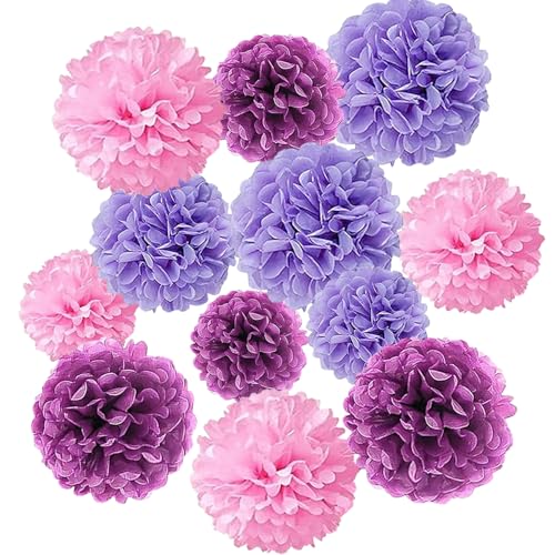 Image of Tissue Paper Pompoms Paper Flower 12 Pcs Pink,Lavender,Light Purple Paper Flower Ball for Birthday Bachelorette Wedding Baby Shower Bridal Shower Party Decoration