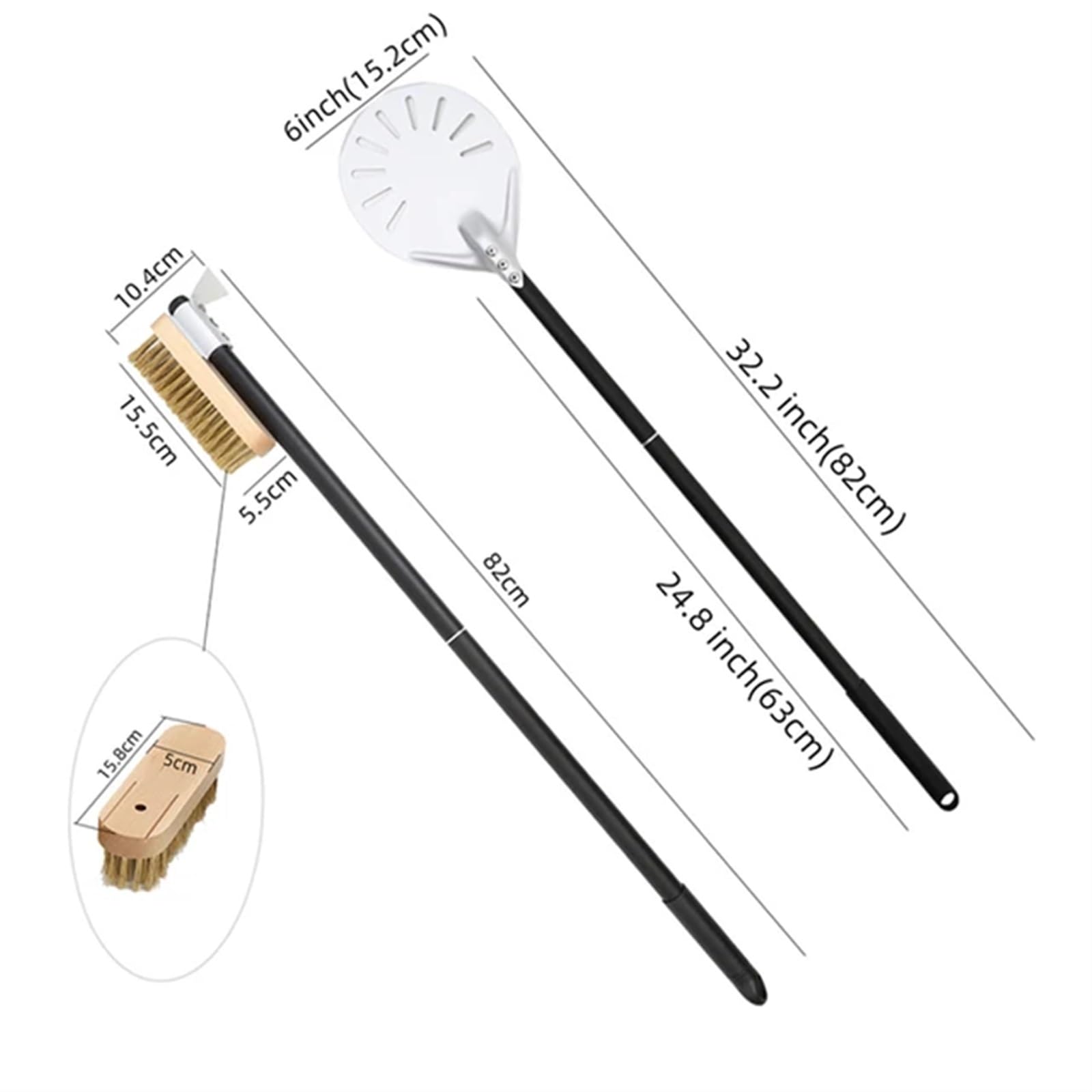 Pizzaschaufel 6 Zoll runder Pizzawender, Kupferbürstensatz for den Ofen, Aluminium-Pizzaschaufel, Grill, Messing-Reinigungsbürste, Schaber, Pizza-Zubehör(Set 3)