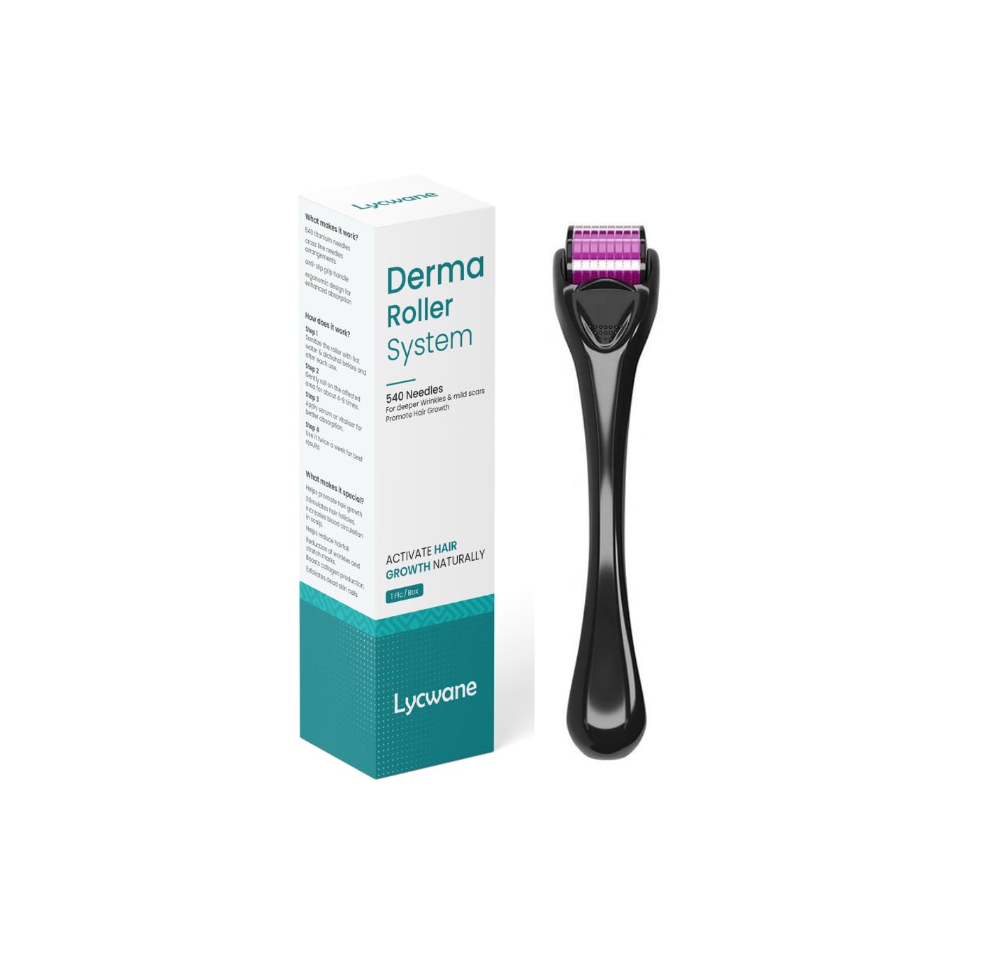LYCWANE Derma Roller For Hair Growth 0.5 mm With 540 | Repairs Damaged Hair, Activates Hair Follicles | Roller for Beard & Hair Growth & Reduces Acne Scars | Safe & Effective to Use for Men & Women (Black)-image-36
