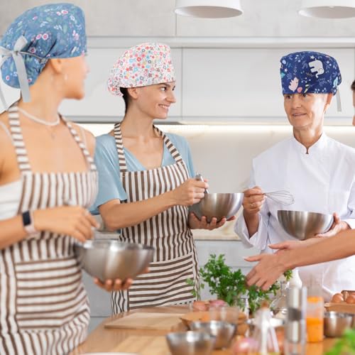 Image of 6 Pcs Scrub Cap Women Adjustable Nurse Cap with Button Bouffant Medical Surgical Hat Sweatband for Gift